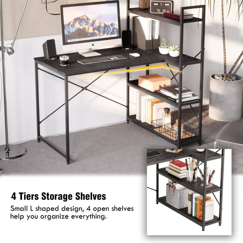 corner computer desk with shelves 4 tiers storage sheles