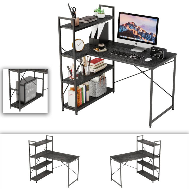 corner computer desk with shelves Composition