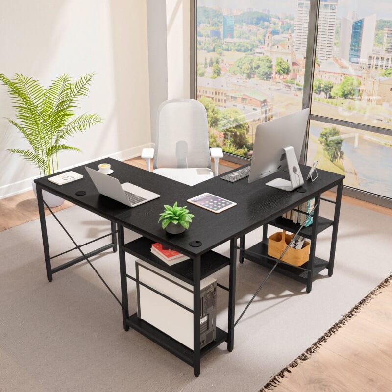 l-shaped desk with storage shelves Office Effect