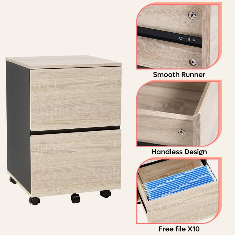 wood 2 drawer file cabinet detail