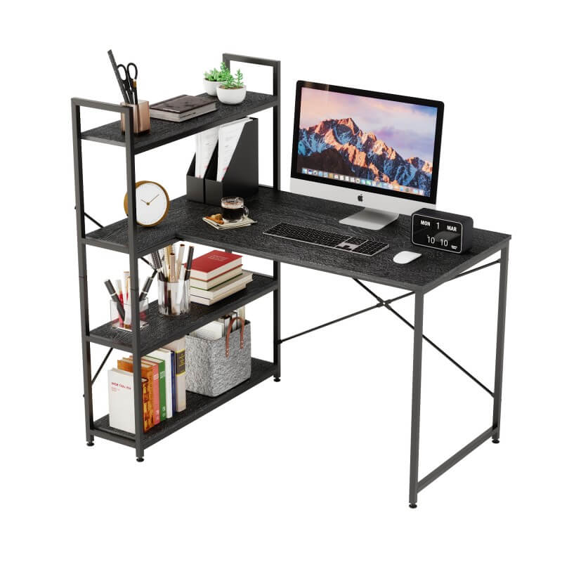Black corner computer desk with shelves 